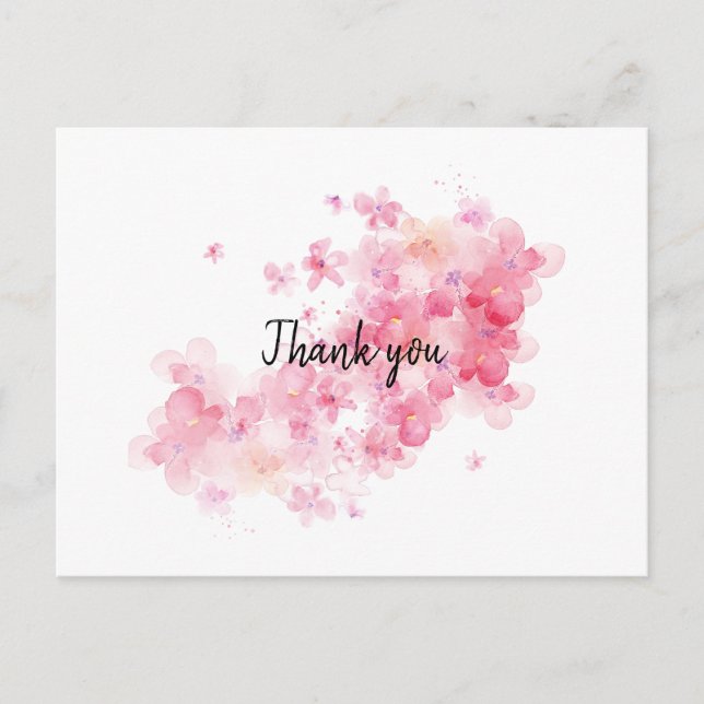 Pink cherry blossom thank you postcard (Front)