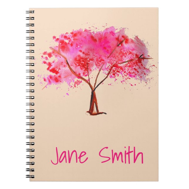Pink Cherry Blossom tree art Notebook (Front)
