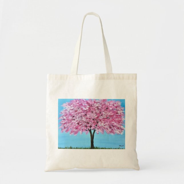 Pink cherry blossom tree watercolor sakura  tote bag (Front)