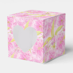 Pink cherry blossom watercolor art patterned favor box