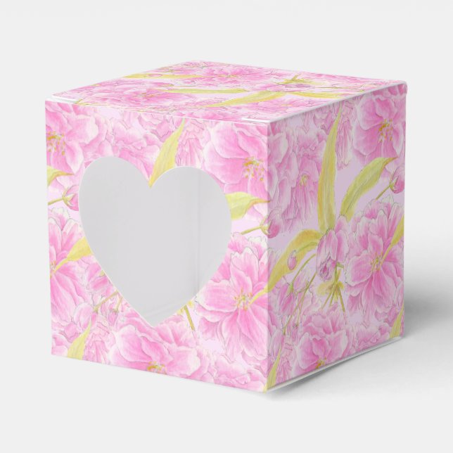 Pink cherry blossom watercolor art patterned favor box (Front Side)