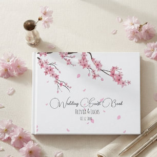 Pink Cherry Blossom Watercolor Floral wedding Guest Book