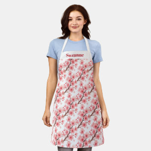 Pink Cherry Blossom Watercolor Pattern Elegant Apron