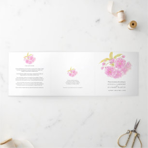 Pink Cherry blossom watercolor Tri-Fold Program