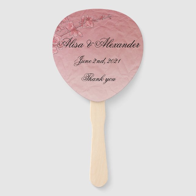 Pink Cherry Blossom Wedding Bridal invitation Hand Fan (Front)