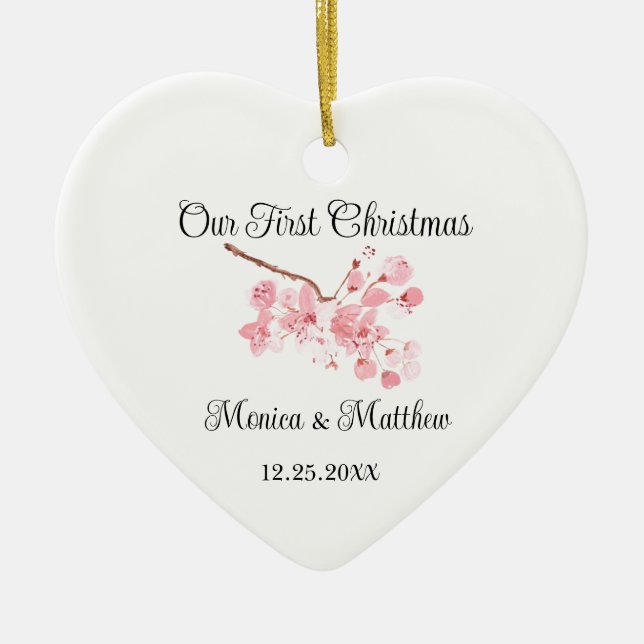 Pink Cherry Blossom Wedding Gift Sakura  Ceramic Ornament (Front)