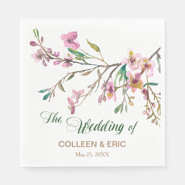 Pink Cherry Blossom Wedding Napkin (Front)