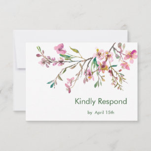 Pink Cherry Blossom Wedding RSVP Card