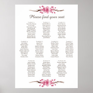 Pink cherry blossom. Wedding Seating Chart Poster