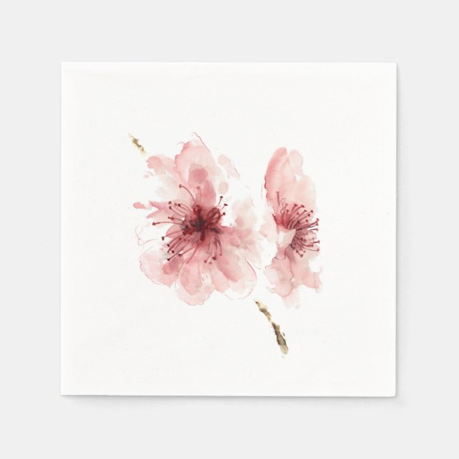 Pink cherry blossom white decorativ paper napkins (Front)