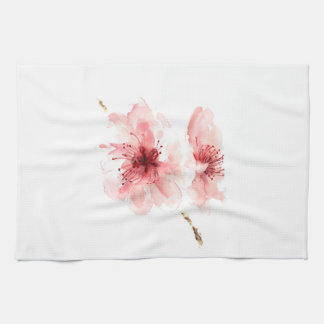 Pink cherry blossom white kitchen towel sakura