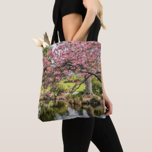Pink Cherry Blossoms and Pond Photographic Tote Bag