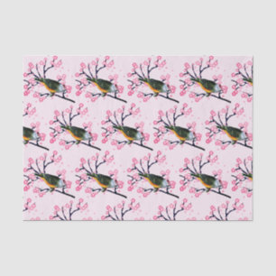 Pink Cherry Blossoms and Songbird Decoupage Tissue Paper
