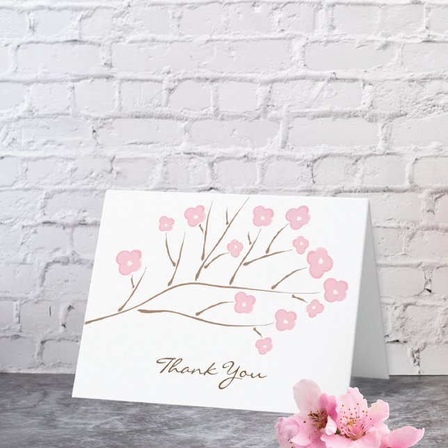 Pink Cherry Blossoms Blank Wedding Thank You Card (Creator Uploaded)