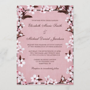 Pink Cherry Blossoms Border Wedding Invitation