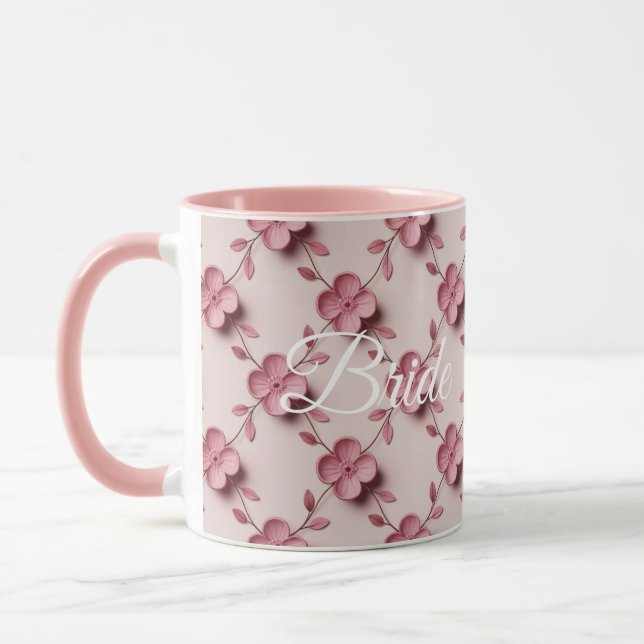 Pink Cherry Blossoms Bride Pink Combo Mug (Left)