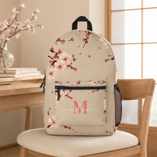 Pink Cherry Blossoms Coral Monogram Name Backpack