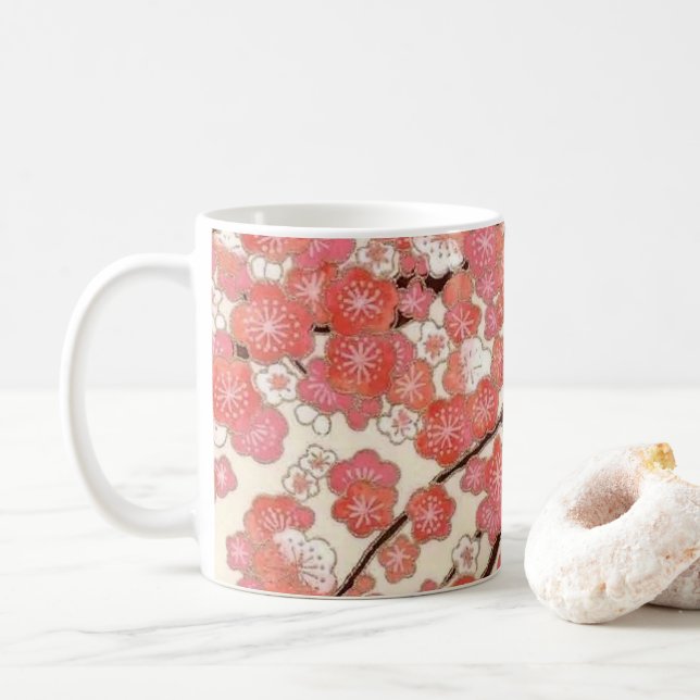 Pink Cherry Blossoms design Coffee Mug (With Donut)