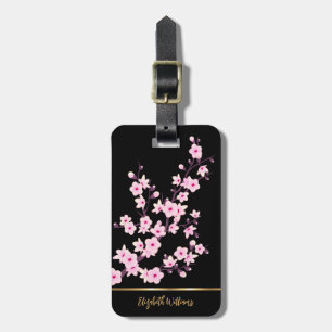 Pink Cherry Blossoms Floral Black Customizable  Luggage Tag
