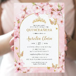 Pink Cherry Blossoms Floral Quinceañera Sweet 16 Invitation<br><div class="desc">Personalize this lovely invitation card with your own wording easily and quickly. Simply click the Edit Using Design Tools button to further edit the text, wording, font style, font size, font colour, add more text, move or remove some images. The butterflies and crown are movable, resizable, multipliable and removable. Customize...</div>