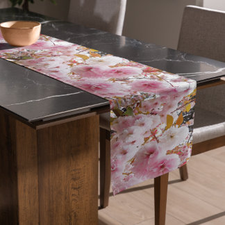 Pink Cherry Blossoms Floral Short Table Runner