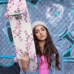 Pink Cherry Blossoms Floral Skateboard