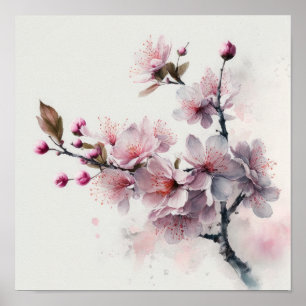 Pink Cherry Blossoms Flower Art Print Poster
