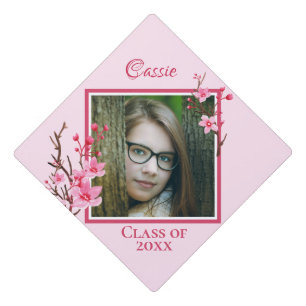 Pink Cherry Blossoms Graduation   Cap Topper