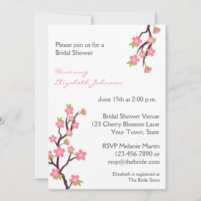 Pink Cherry Blossoms Invitation (Front)