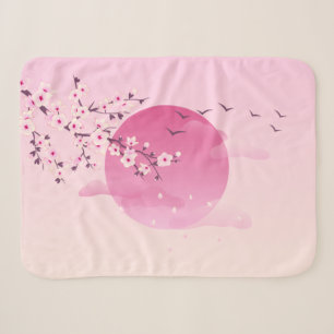 Pink Cherry Blossoms   Japanese Landscape Sherpa Blanket