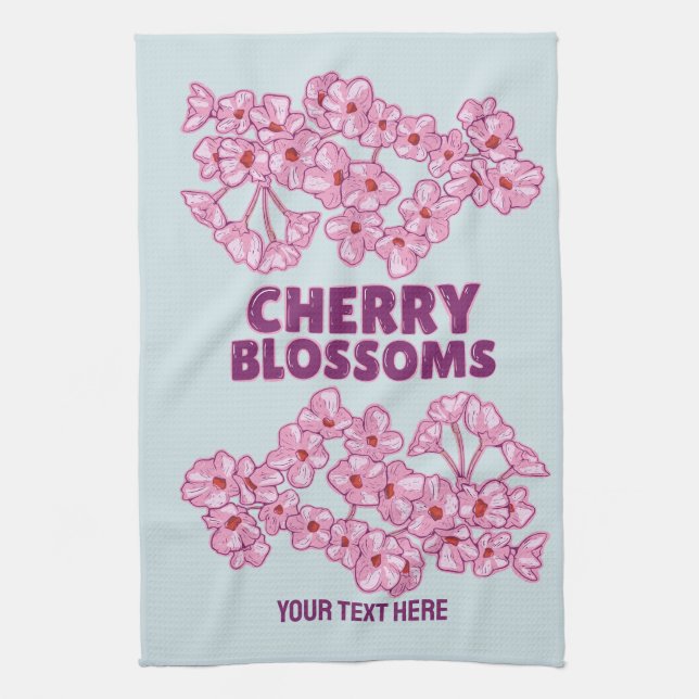 Pink cherry blossoms kitchen towel (Vertical)