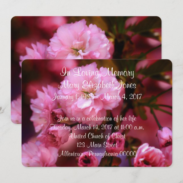 Pink Cherry Blossoms Memorial Service Announcement (Front/Back)