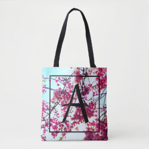 Pink Cherry blossoms - monogrammed Tote Bag