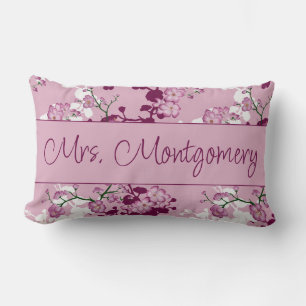 Pink Cherry Blossoms Mrs. Bridal Shower Gift Lumbar Pillow