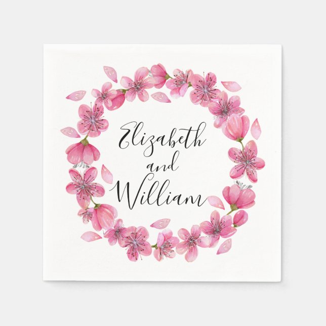 Pink Cherry Blossoms Napkin (Front)