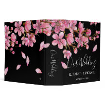 Pink Cherry Blossoms On Black Wedding Album