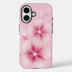 Pink Cherry Blossoms on Dots  iPhone 16 Case