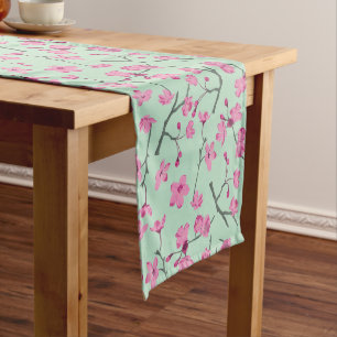 Pink Cherry Blossoms on Mint Green Floral Medium Table Runner