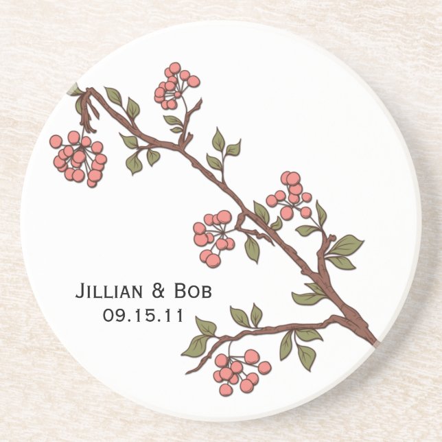 Pink Cherry Blossoms Personalized Coaster (Front)