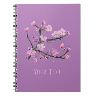 Pink Cherry Blossoms Personalized Purple Notebook