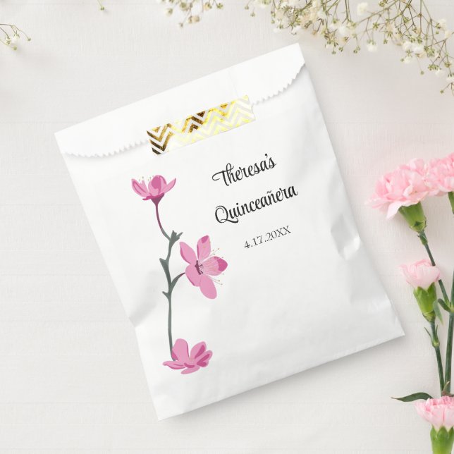 Pink Cherry Blossoms Personalized Quinceanera Favour Bag (Sealed)