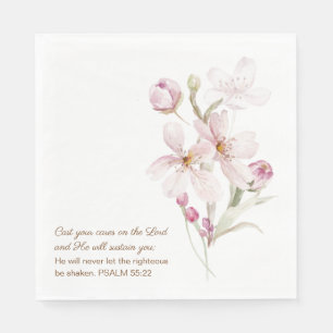 Pink Cherry Blossoms Psalm 55:22 Napkin