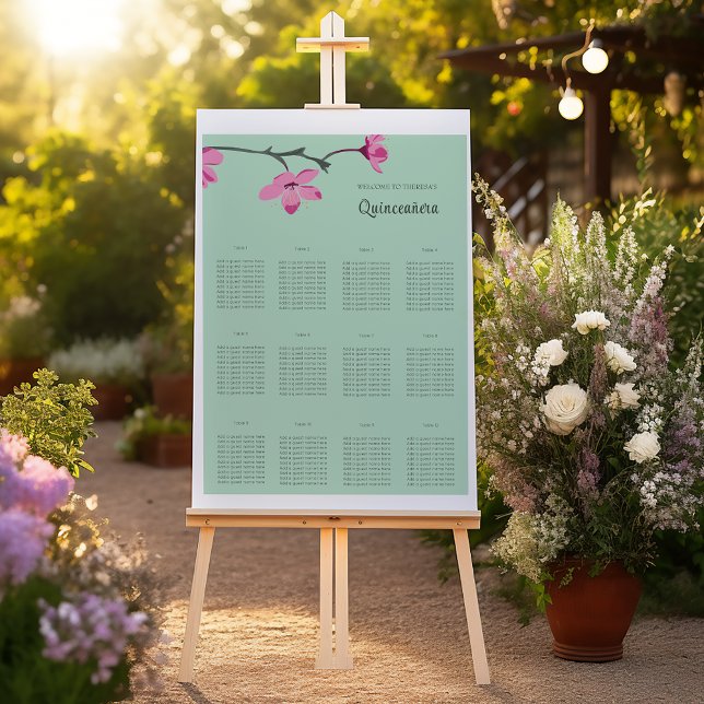 Pink Cherry Blossoms Quinceanera Seating Chart (Creator Uploaded)