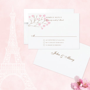 Pink Cherry Blossoms Romantic Wedding RSVP Card