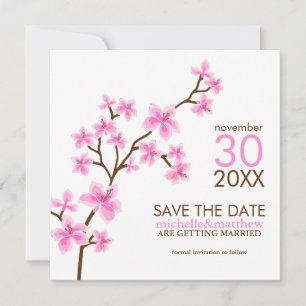 Pink Cherry Blossoms Save the Date Announcements
