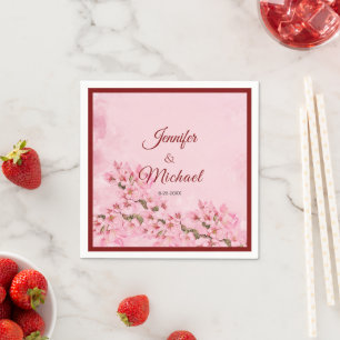 Pink Cherry Blossoms Spring Wedding Napkin
