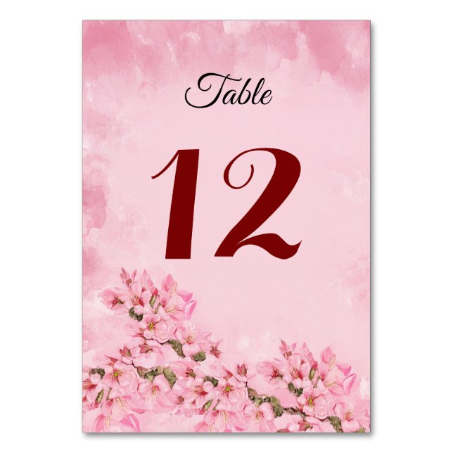 Pink Cherry Blossoms  Table Number (Front)