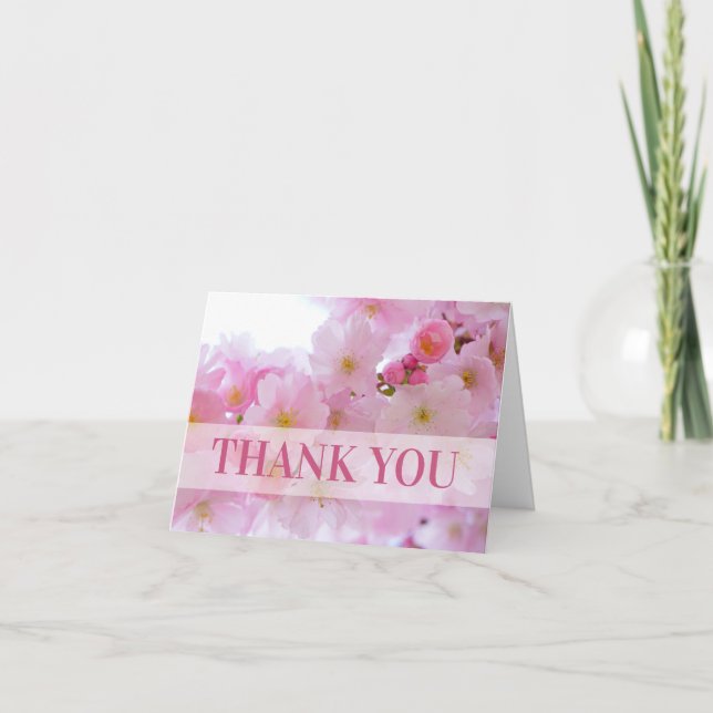 Pink Cherry Blossoms Thank You Card (Front)