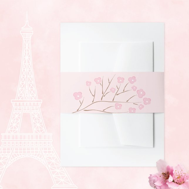 Pink Cherry Blossoms Tree Branch Invitation Belly Band (Creator Uploaded)