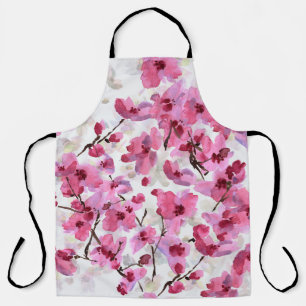 Pink Cherry Blossoms Watercolor Seamless. Apron